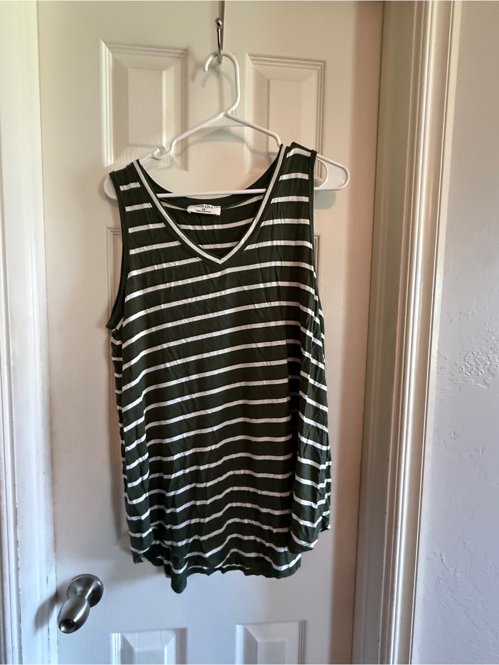 Zenana Olive Green Striped V-Neck Tank Top